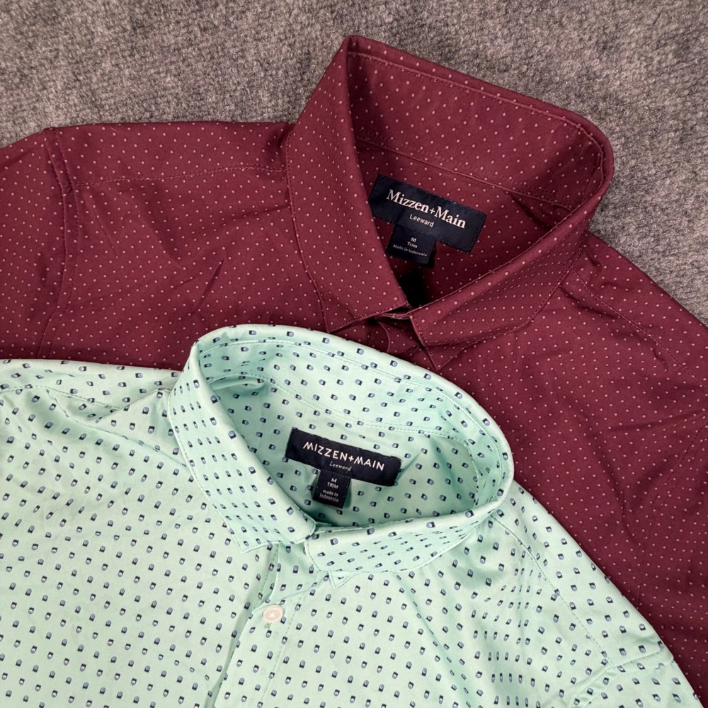 Mizzen+Main 2 pk. Leeward Dress Shirt Mens M Trim Fit Burgundy Mint Dot 0777